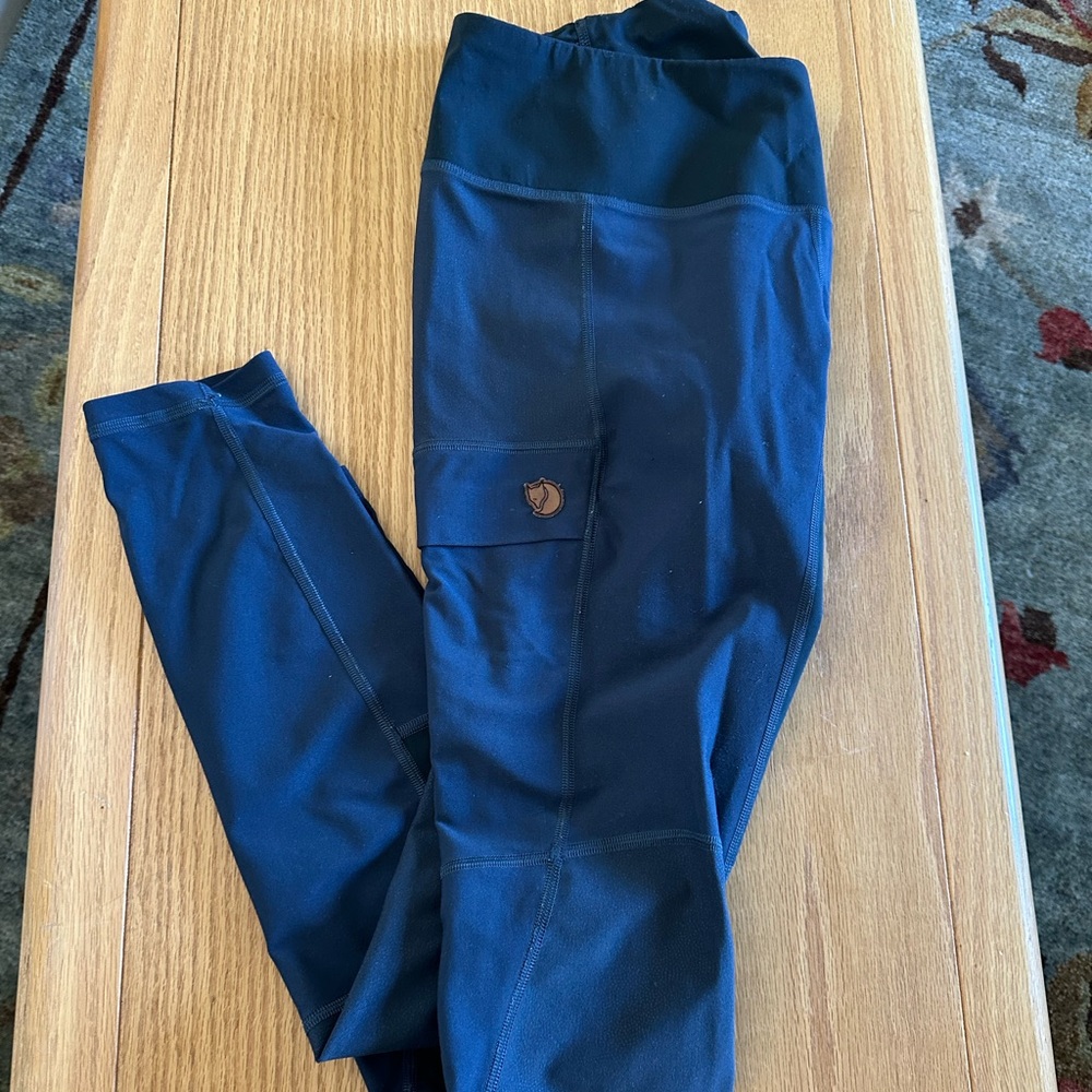 Fjallraven Women's Abisco Trekking Tights Leggings - Navy Blue with pockets